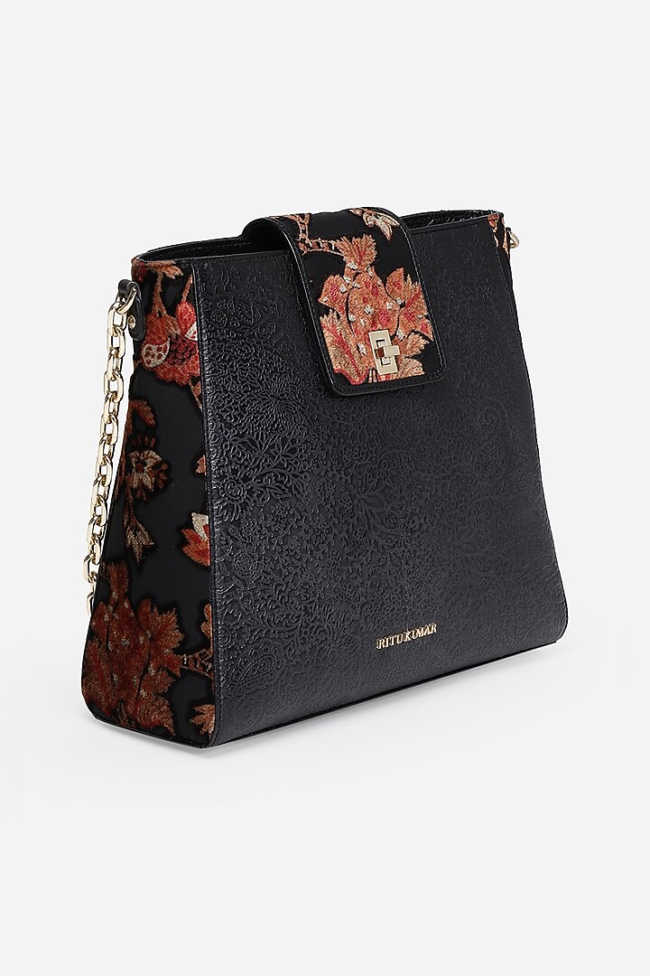 Black Printed Tote Bag by Ritu Kumar at Pernia's Pop Up Shop