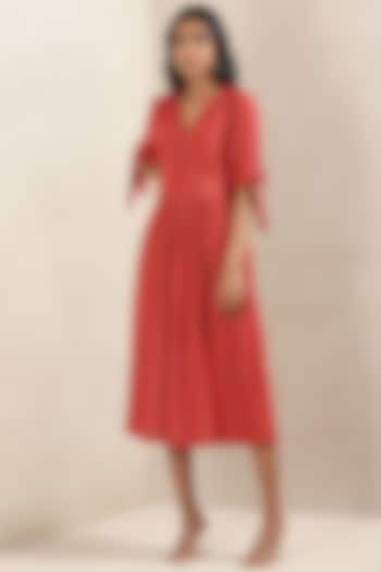Red Cotton Midi Dress by Ritu Kumar