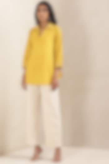 Beige Cotton Dobby Palazzo Pants by Ritu Kumar