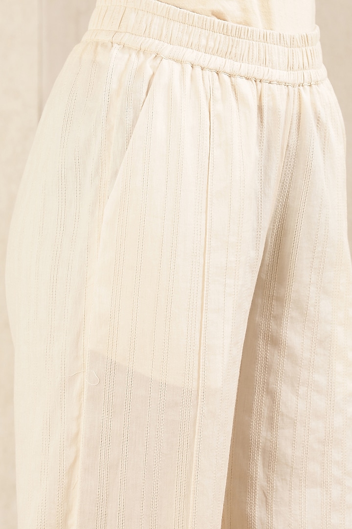 Beige Cotton Dobby Palazzo Pants by Ritu Kumar at Pernia's Pop Up Shop