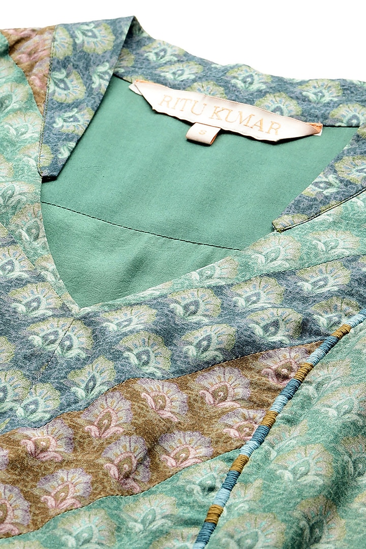 Green Viscose Silk Screen Printed A-Line Maxi Summer Dress by Ritu Kumar at Pernia's Pop Up Shop