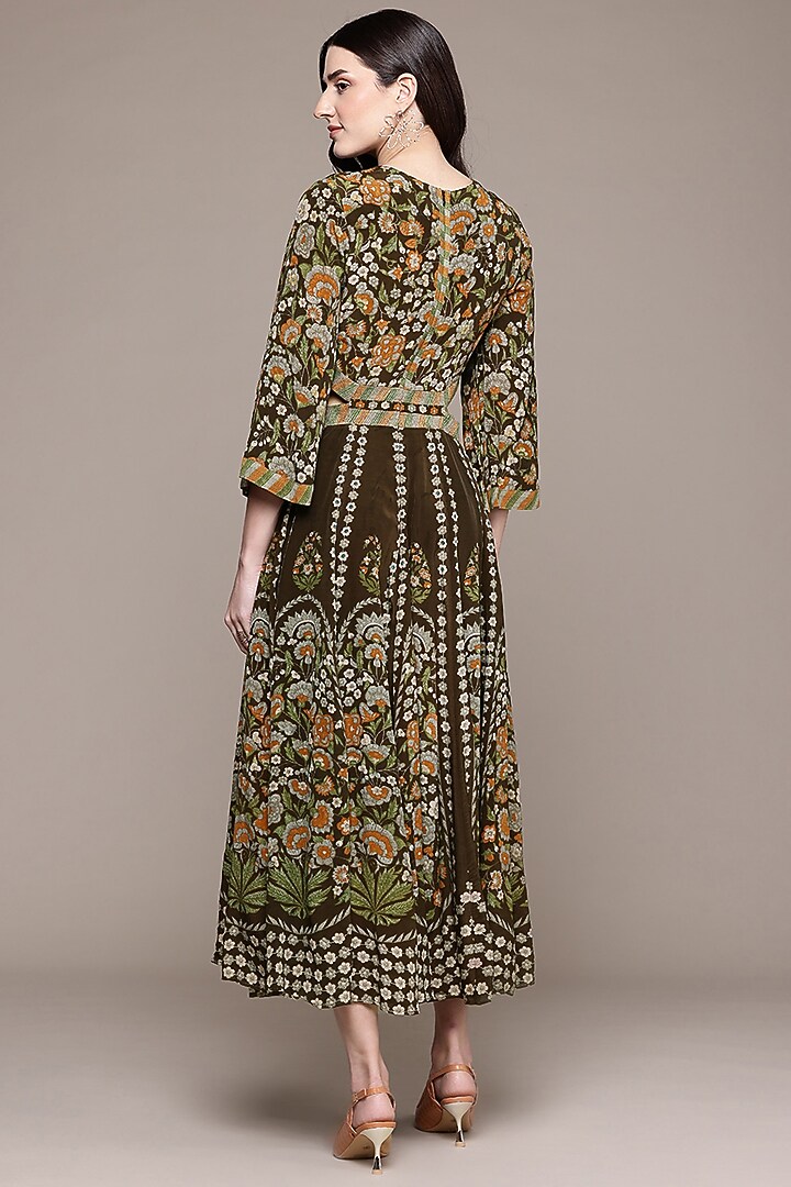 Brown Viscose Crepe Screen Printed A-Line Maxi Summer Dress by Ritu Kumar at Pernia's Pop Up Shop