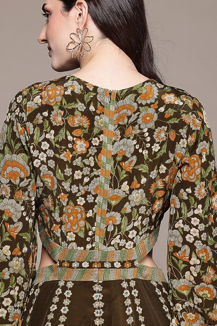 Brown Viscose Crepe Screen Printed A-Line Maxi Summer Dress by Ritu Kumar at Pernia's Pop Up Shop