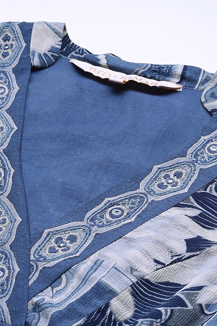 Blue Viscose Chiffon Screen Printed Maxi Summer Dress by Ritu Kumar at Pernia's Pop Up Shop