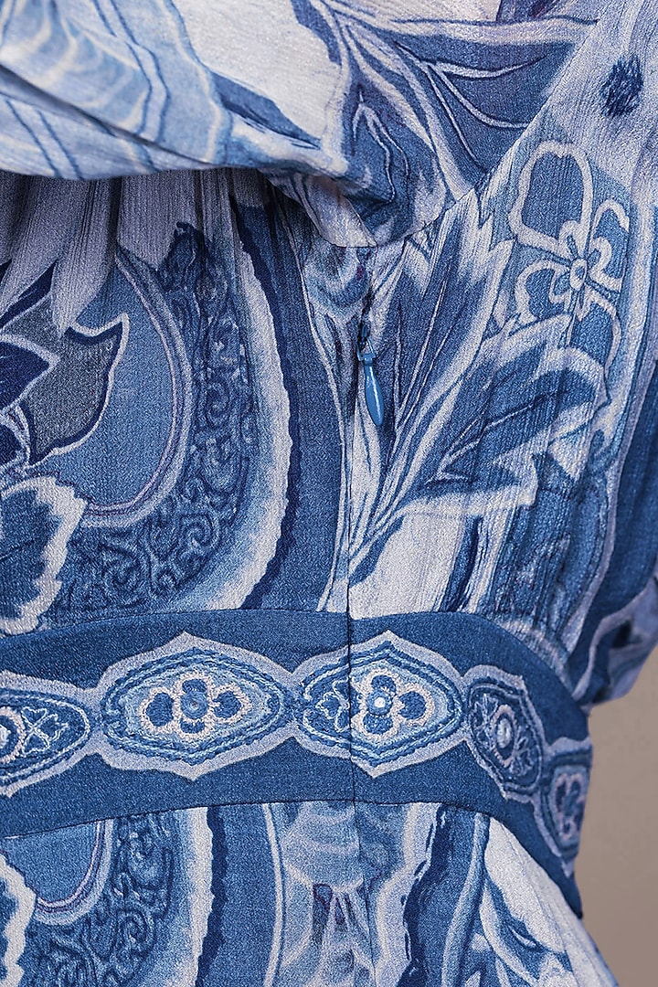Blue Viscose Chiffon Screen Printed Maxi Summer Dress by Ritu Kumar at Pernia's Pop Up Shop