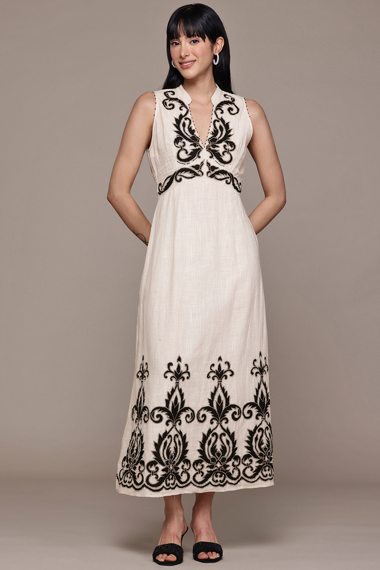 Ecru Cotton Slub A-Line Maxi Summer Dress by Ritu Kumar at Pernia's Pop Up Shop