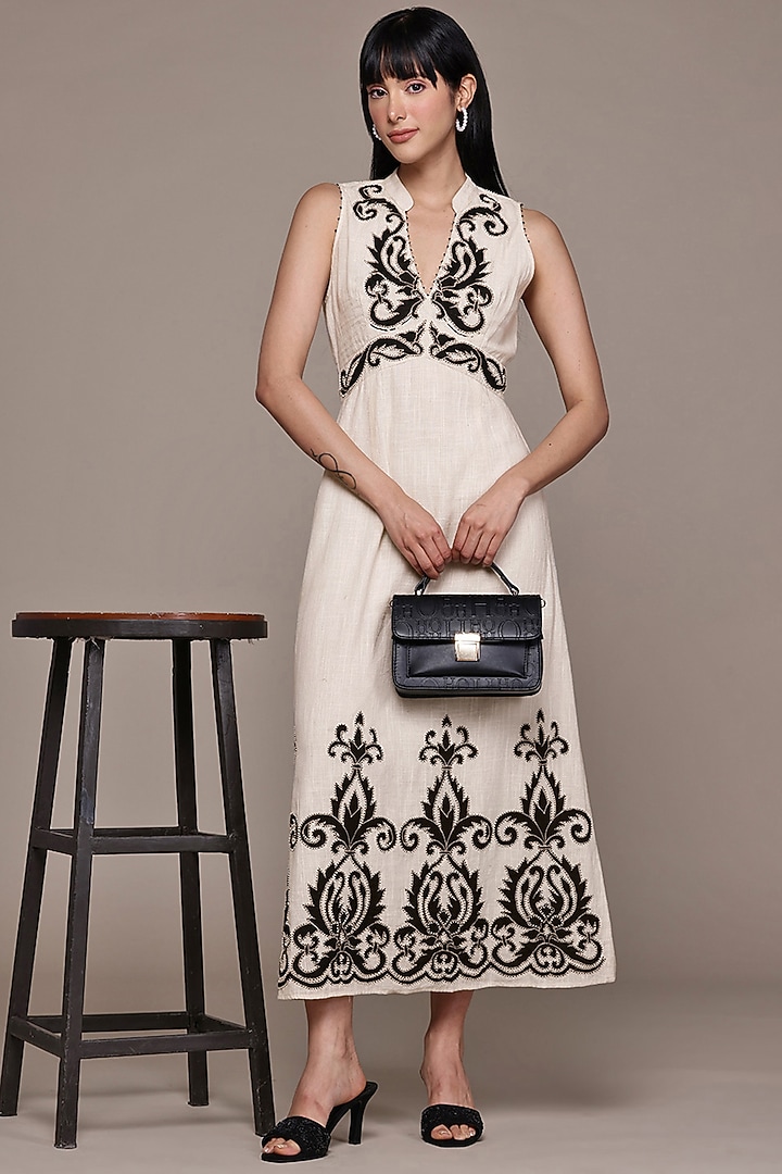 Ecru Cotton Slub A-Line Maxi Summer Dress by Ritu Kumar at Pernia's Pop Up Shop