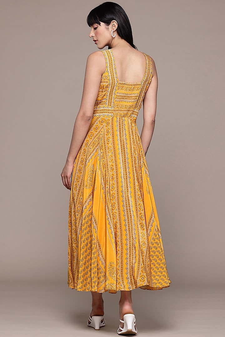 Yellow Viscose Crepe Digital Printed Maxi Summer Dress by Ritu Kumar at Pernia's Pop Up Shop