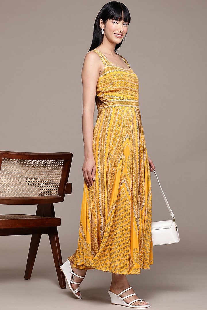 Yellow Viscose Crepe Digital Printed Maxi Summer Dress by Ritu Kumar at Pernia's Pop Up Shop
