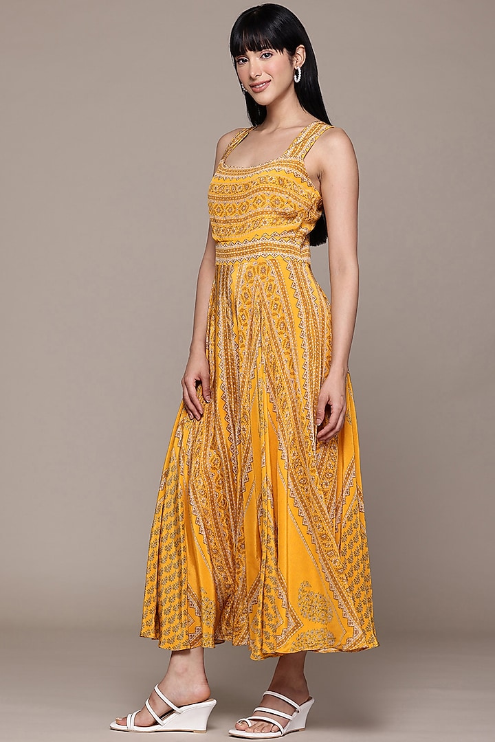 Yellow Viscose Crepe Digital Printed Maxi Summer Dress by Ritu Kumar at Pernia's Pop Up Shop
