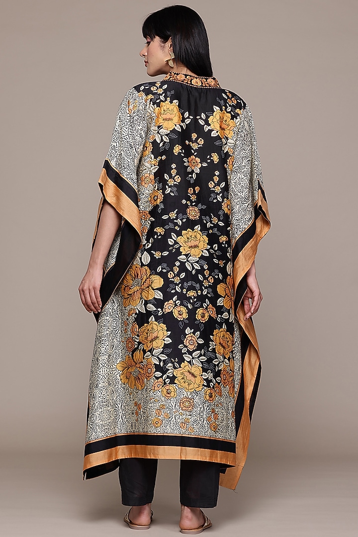 Black Cotton & Silk Digital Printed Kaftan Set by Ritu Kumar at Pernia's Pop Up Shop