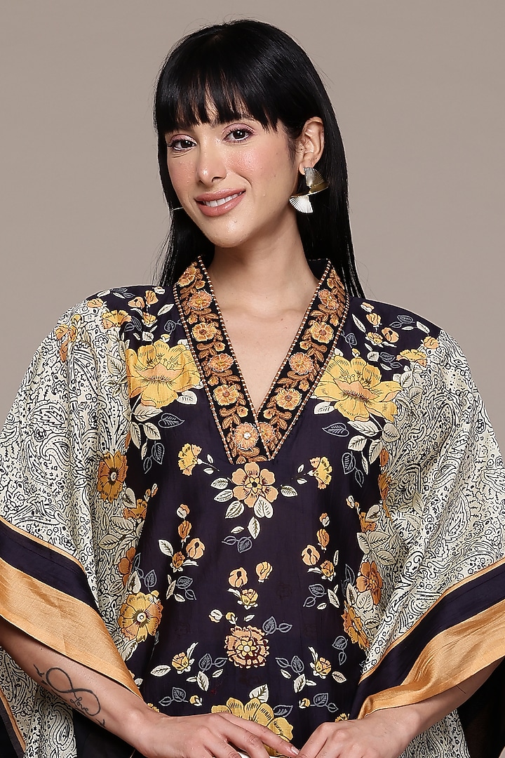 Black Cotton & Silk Digital Printed Kaftan Set by Ritu Kumar at Pernia's Pop Up Shop