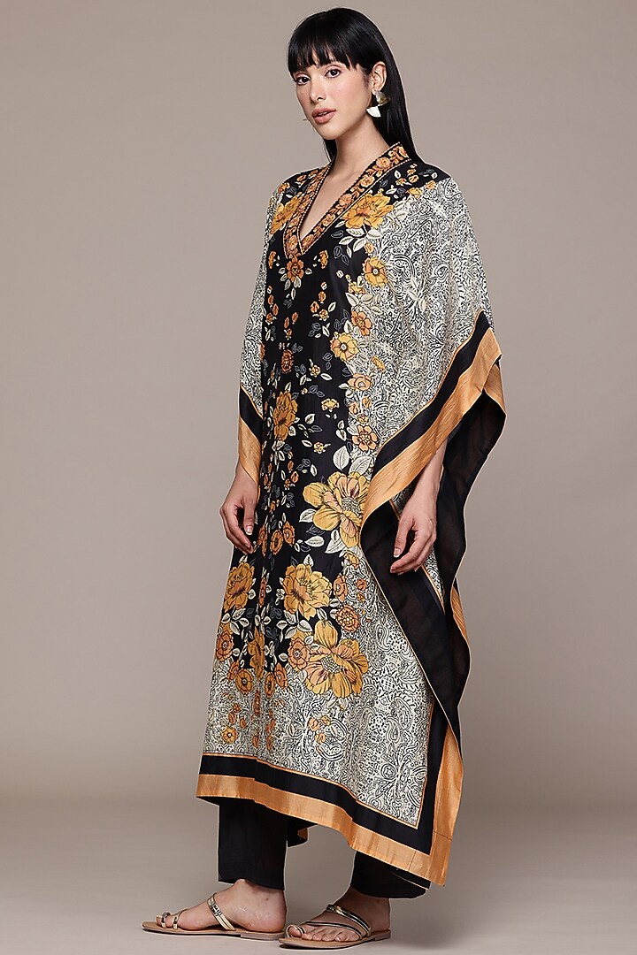 Black Cotton & Silk Digital Printed Kaftan Set by Ritu Kumar at Pernia's Pop Up Shop
