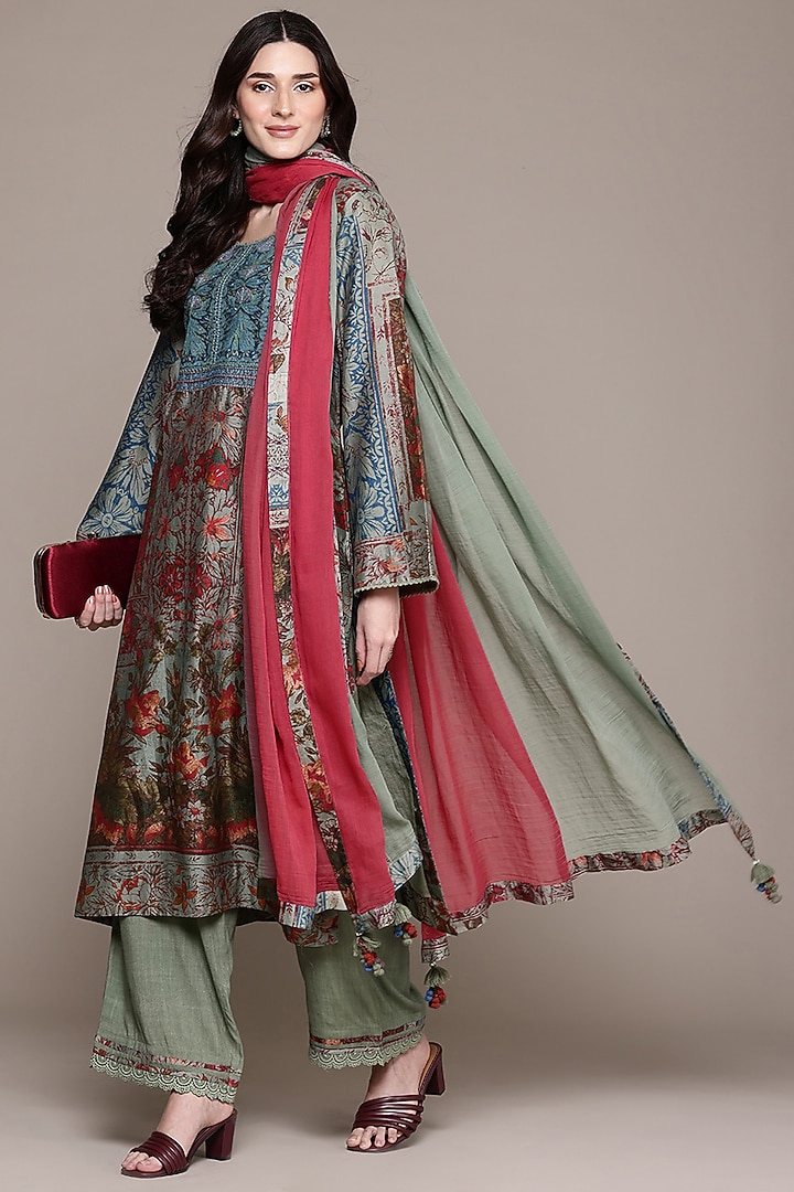 Blue Cotton & Silk Digital Printed Kurta Set by Ritu Kumar at Pernia's Pop Up Shop