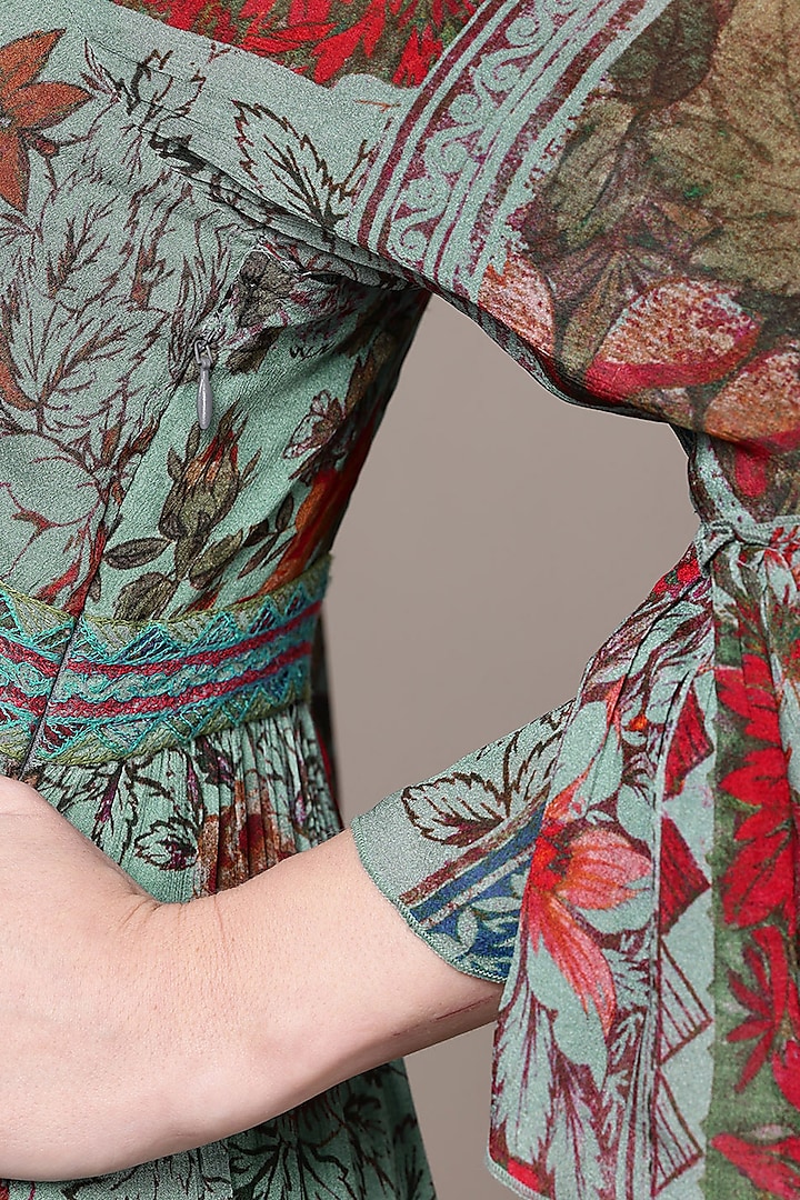 Teal Viscose Chiffon Digital Printed Maxi Vacation Dress by Ritu Kumar at Pernia's Pop Up Shop