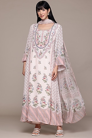 Pink Viscose Crepe Digital Printed Kurta Set by Ritu Kumar