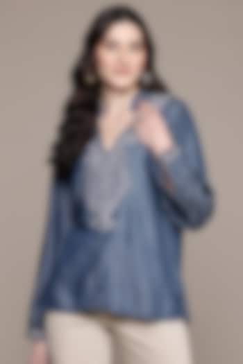 Blue Tencel Denim Top by Ritu Kumar at Pernia's Pop Up Shop