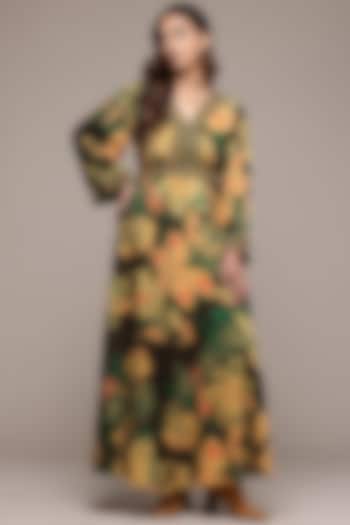 Coffee Brown Viscose Crepe Botanic Printed Summer Dress by Ritu Kumar at Pernia's Pop Up Shop
