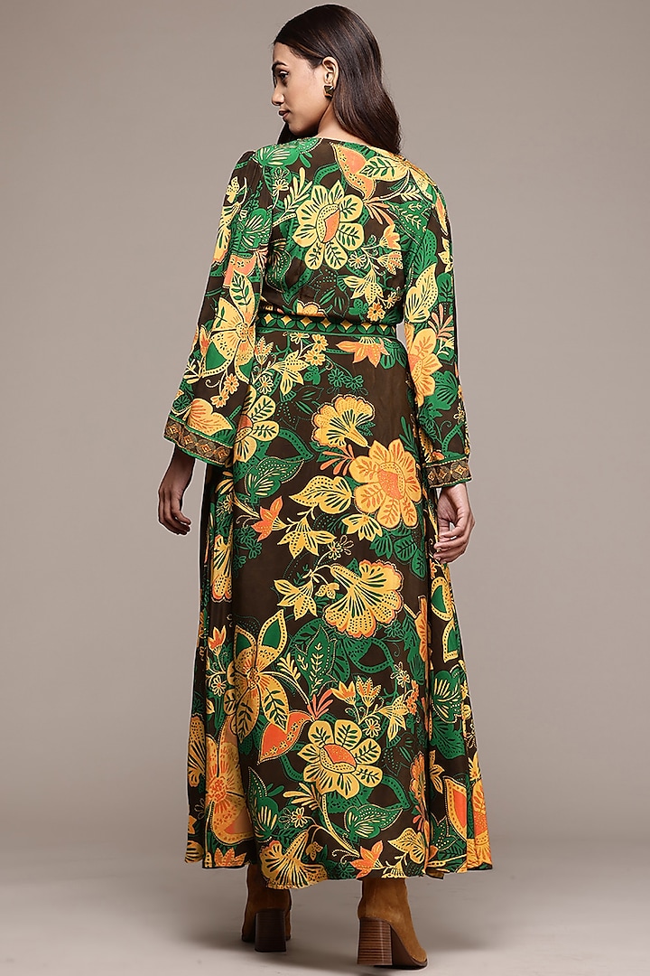 Coffee Brown Viscose Crepe Botanic Printed Summer Dress by Ritu Kumar at Pernia's Pop Up Shop