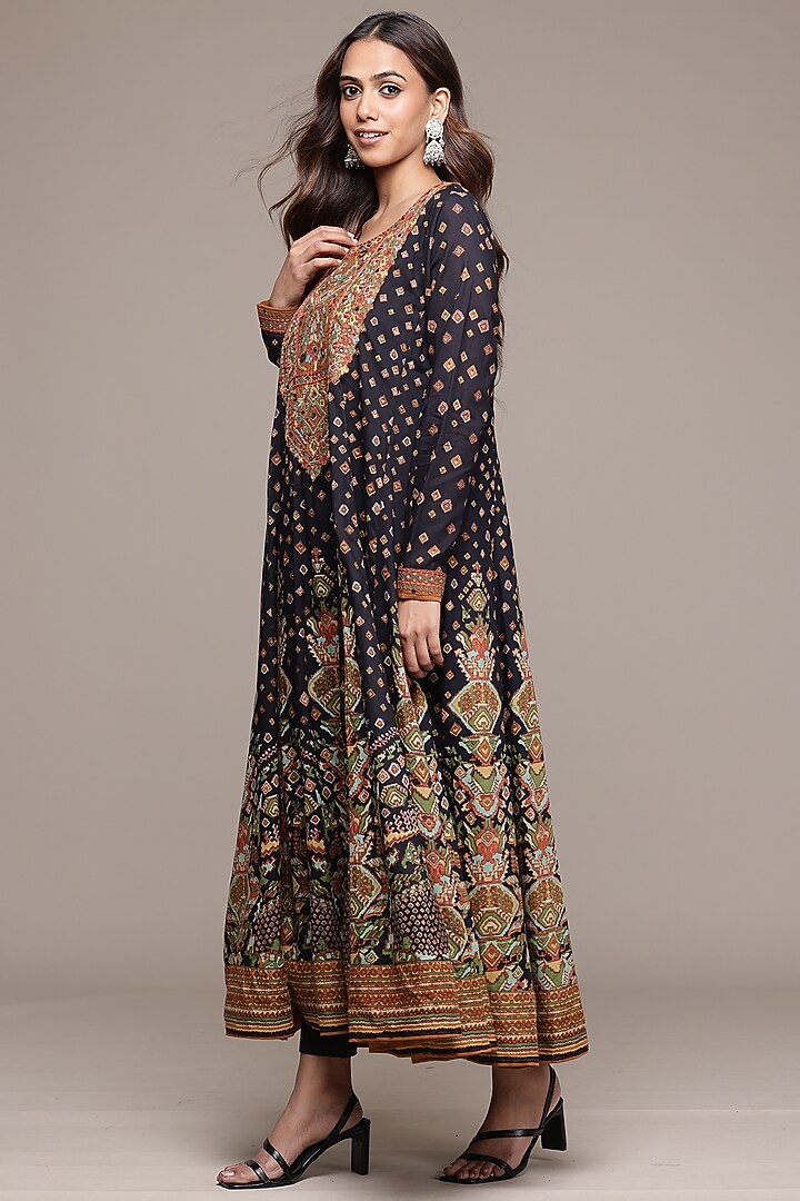 Black Cotton Voile Aztec Printed Kurta Set by Ritu Kumar at Pernia's Pop Up Shop