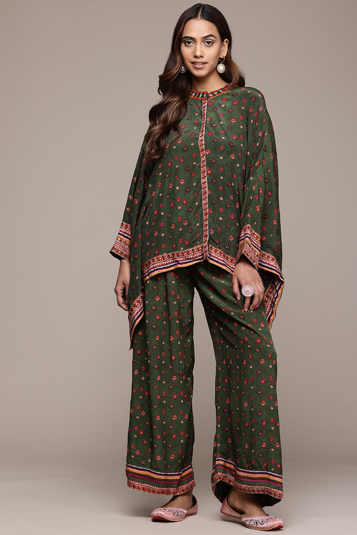 Green Viscose Crepe Aztec Printed Co-Ord Set by Ritu Kumar at Pernia's Pop Up Shop