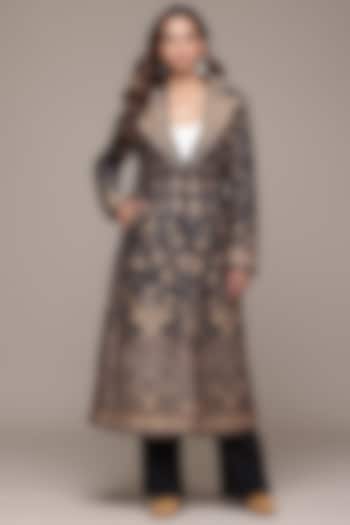 Black Dupion Silk Embroidered Jacket by Ritu Kumar at Pernia's Pop Up Shop