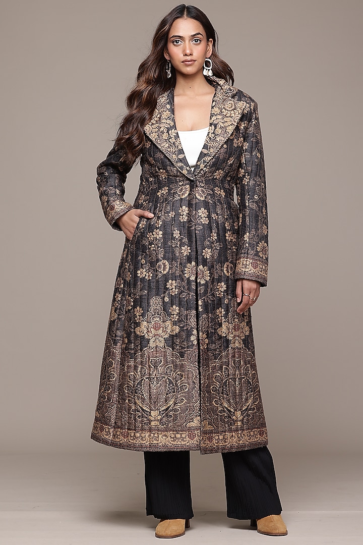 Black Dupion Silk Embroidered Jacket by Ritu Kumar at Pernia's Pop Up Shop