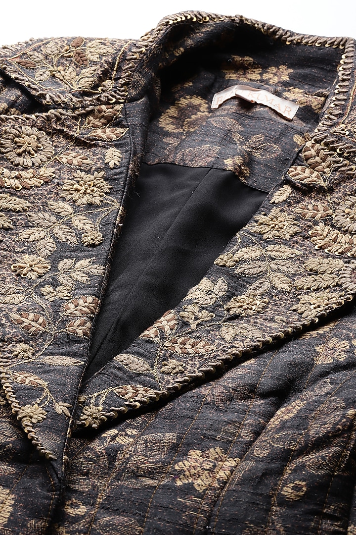 Black Dupion Silk Embroidered Jacket by Ritu Kumar at Pernia's Pop Up Shop