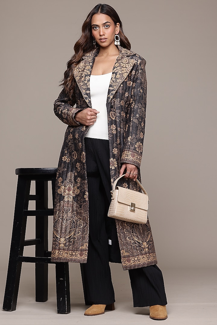 Black Dupion Silk Embroidered Jacket by Ritu Kumar at Pernia's Pop Up Shop