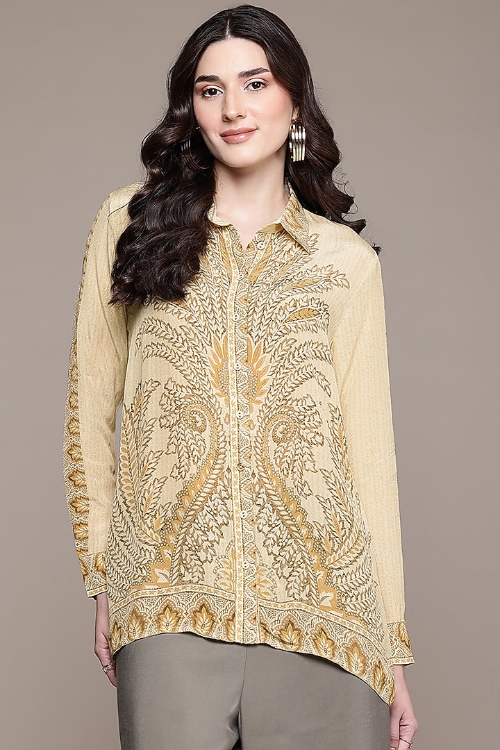 Beige Viscose Crepe Digital Printed Shirt by Ritu Kumar at Pernia's Pop Up Shop