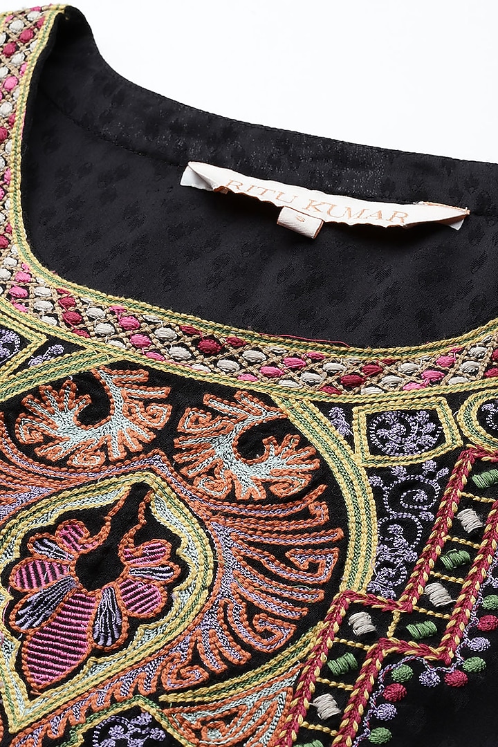 Black Viscose Dobby Kurta Set by Ritu Kumar at Pernia's Pop Up Shop