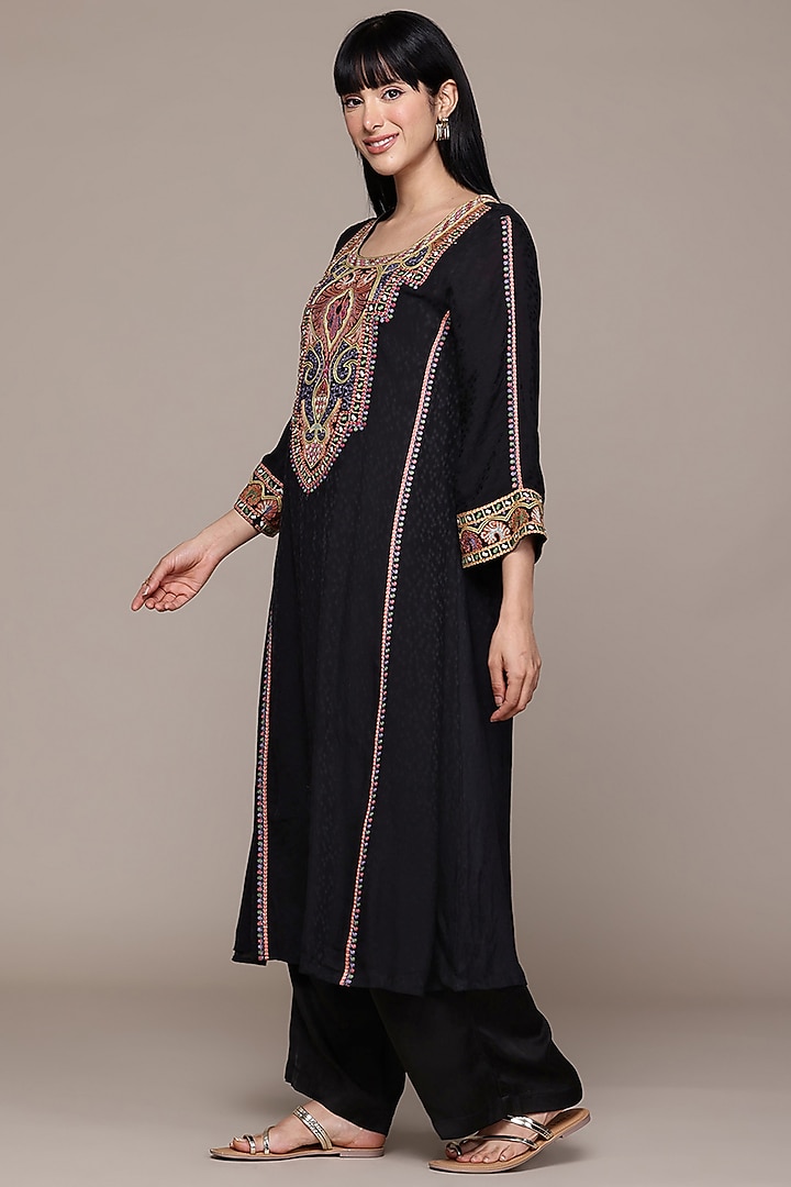 Black Viscose Dobby Kurta Set by Ritu Kumar at Pernia's Pop Up Shop