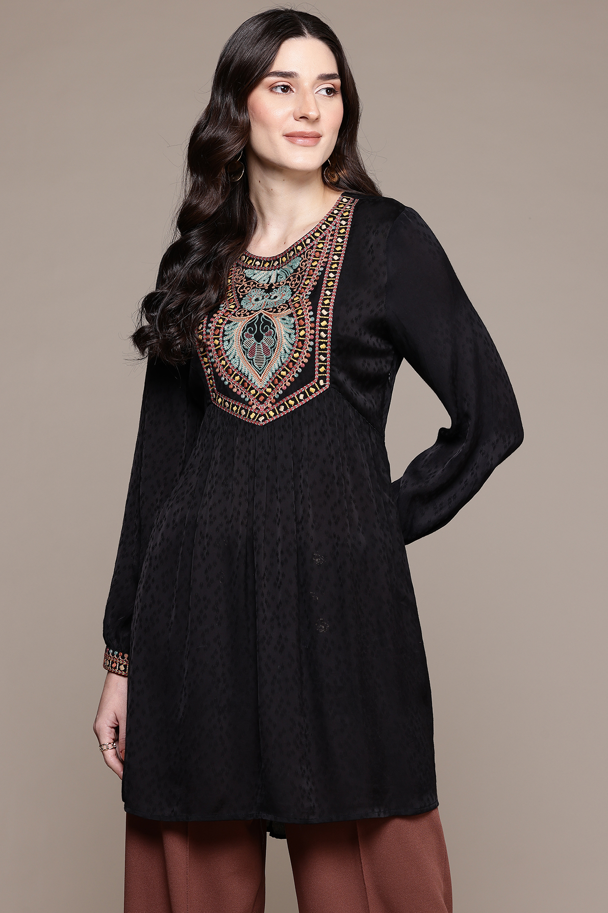 Black Viscose Dobby Top by Ritu Kumar at Pernia's Pop Up Shop