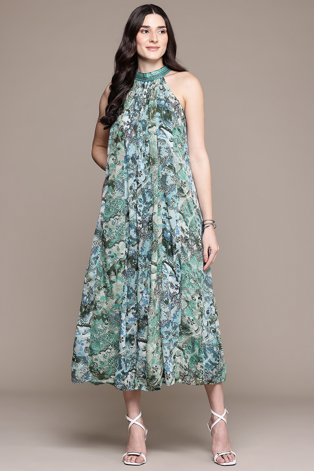 Blue Viscose Chiffon Screen Printed Jumpsuit by Ritu Kumar at Pernia's Pop Up Shop
