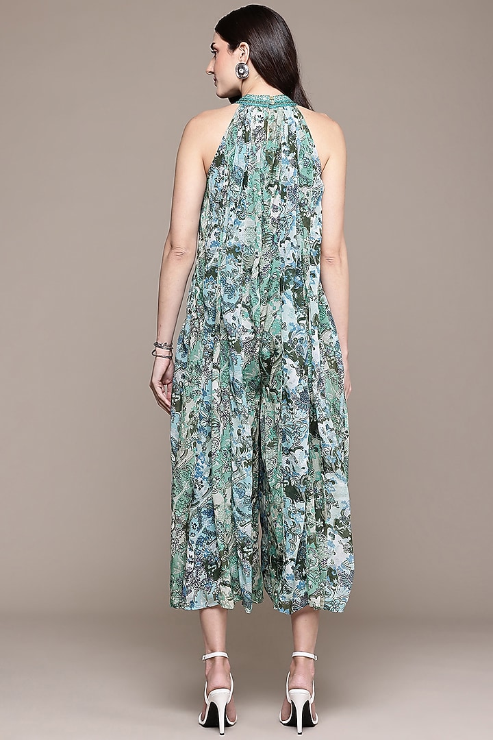 Blue Viscose Chiffon Screen Printed Jumpsuit by Ritu Kumar at Pernia's Pop Up Shop