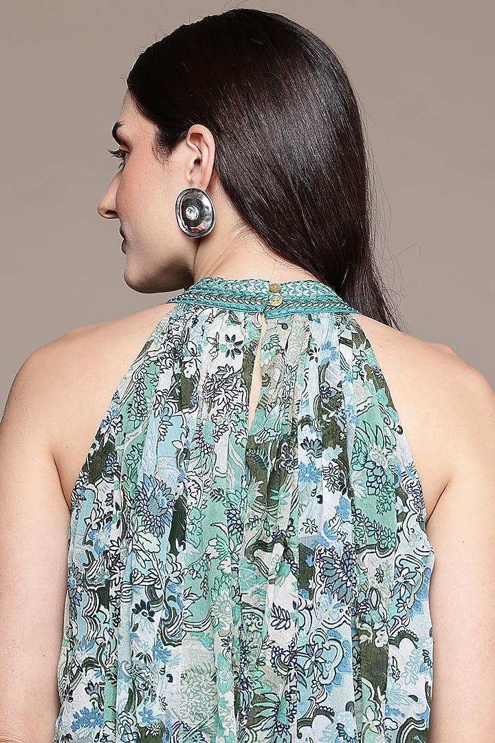 Blue Viscose Chiffon Screen Printed Jumpsuit by Ritu Kumar at Pernia's Pop Up Shop
