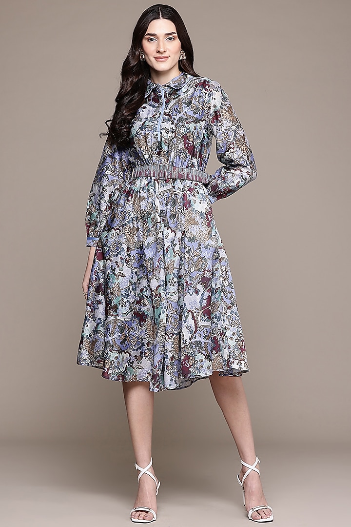 Blue Cotton & Silk Screen Printed Maxi Summer Dress by Ritu Kumar at Pernia's Pop Up Shop