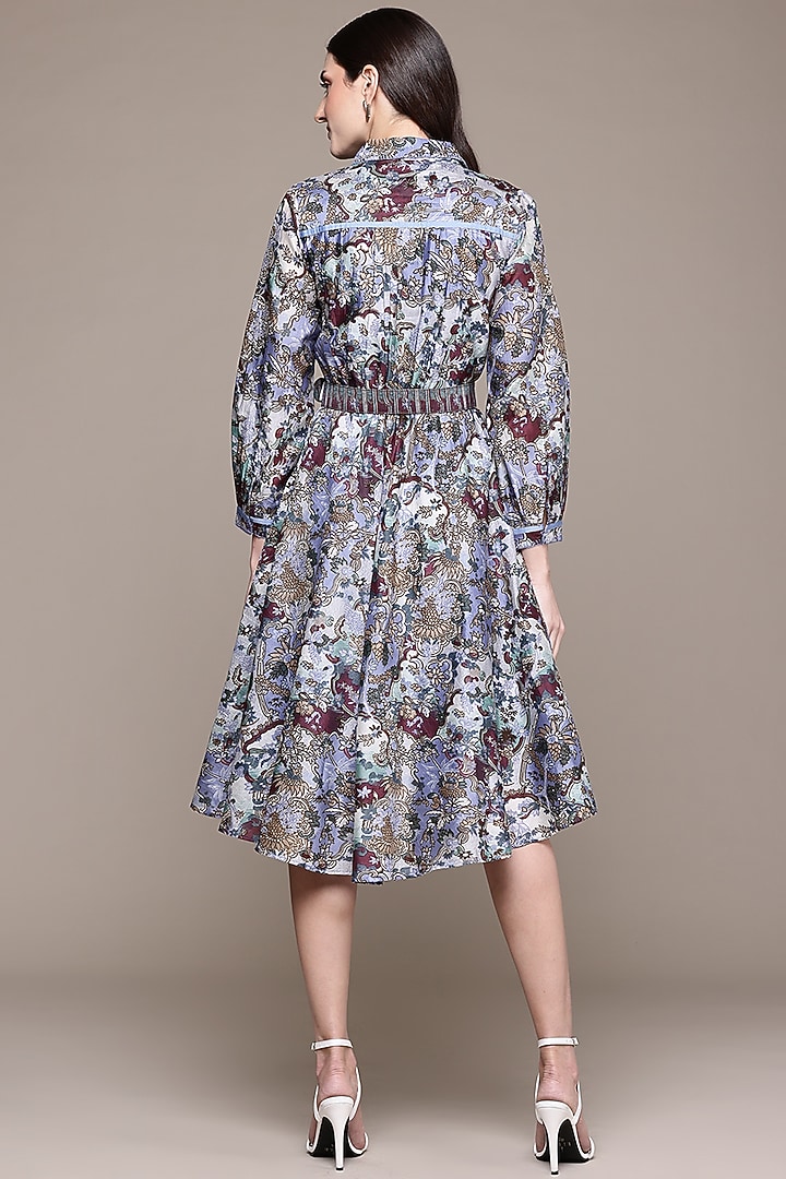 Blue Cotton & Silk Screen Printed Maxi Summer Dress by Ritu Kumar at Pernia's Pop Up Shop