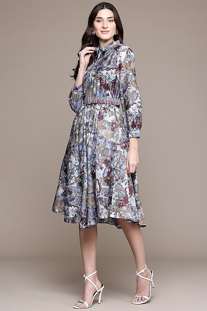Blue Cotton & Silk Screen Printed Maxi Summer Dress by Ritu Kumar at Pernia's Pop Up Shop