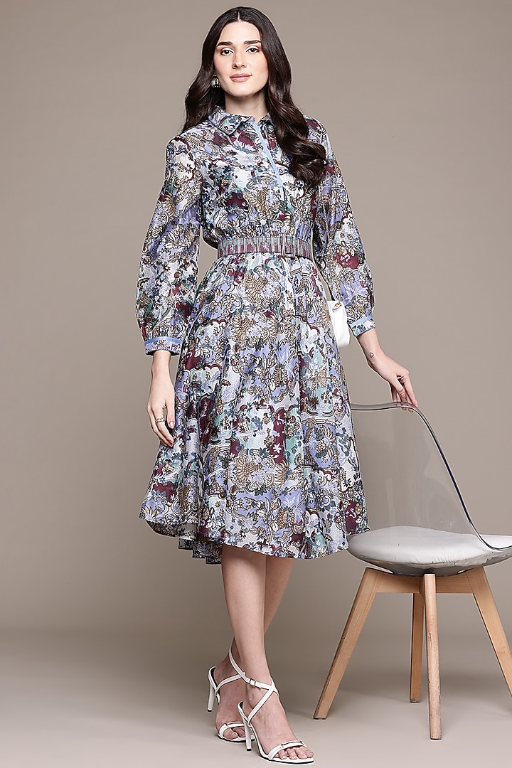 Blue Cotton & Silk Screen Printed Maxi Summer Dress by Ritu Kumar at Pernia's Pop Up Shop
