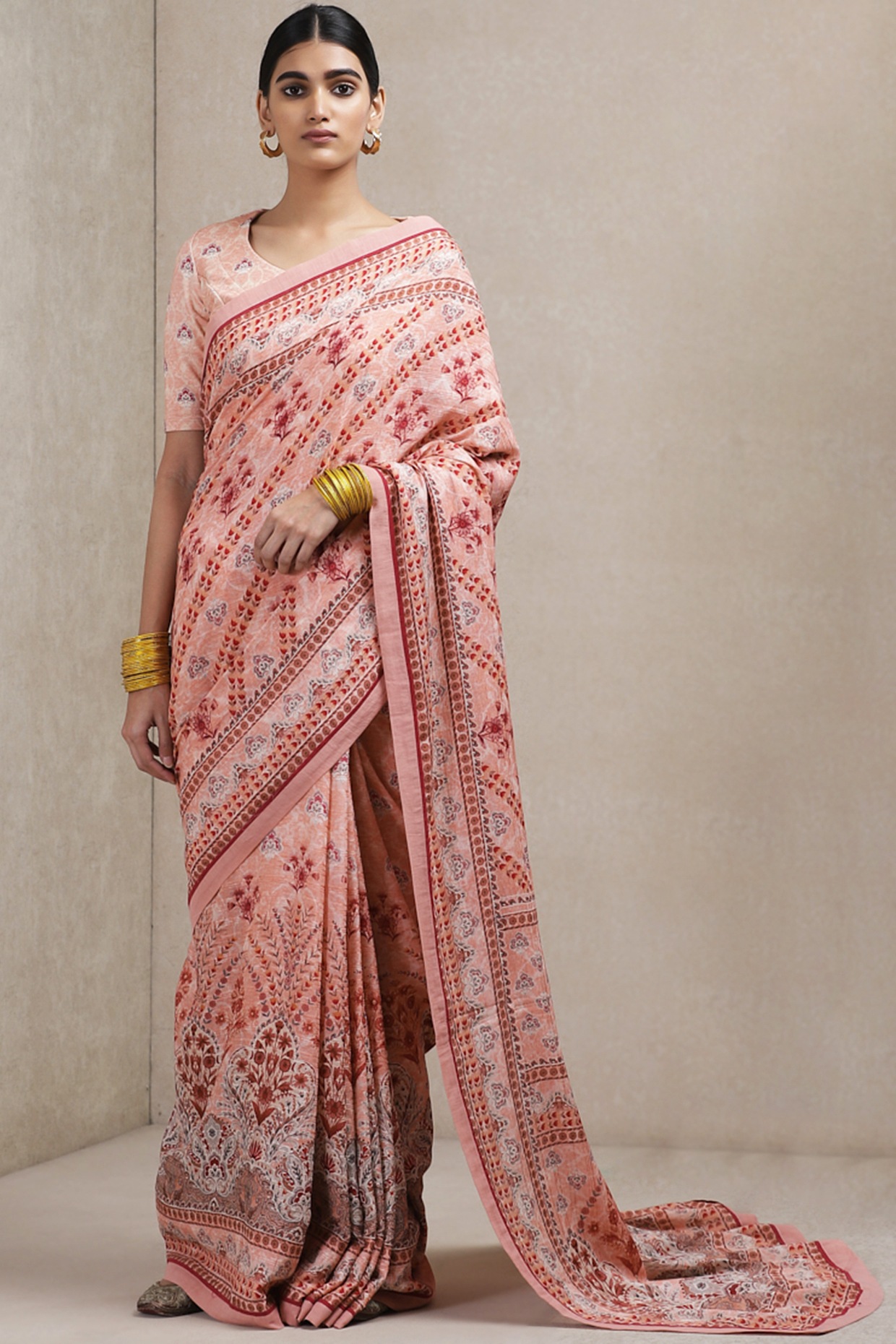 Pink Floral Printed Saree Design by 