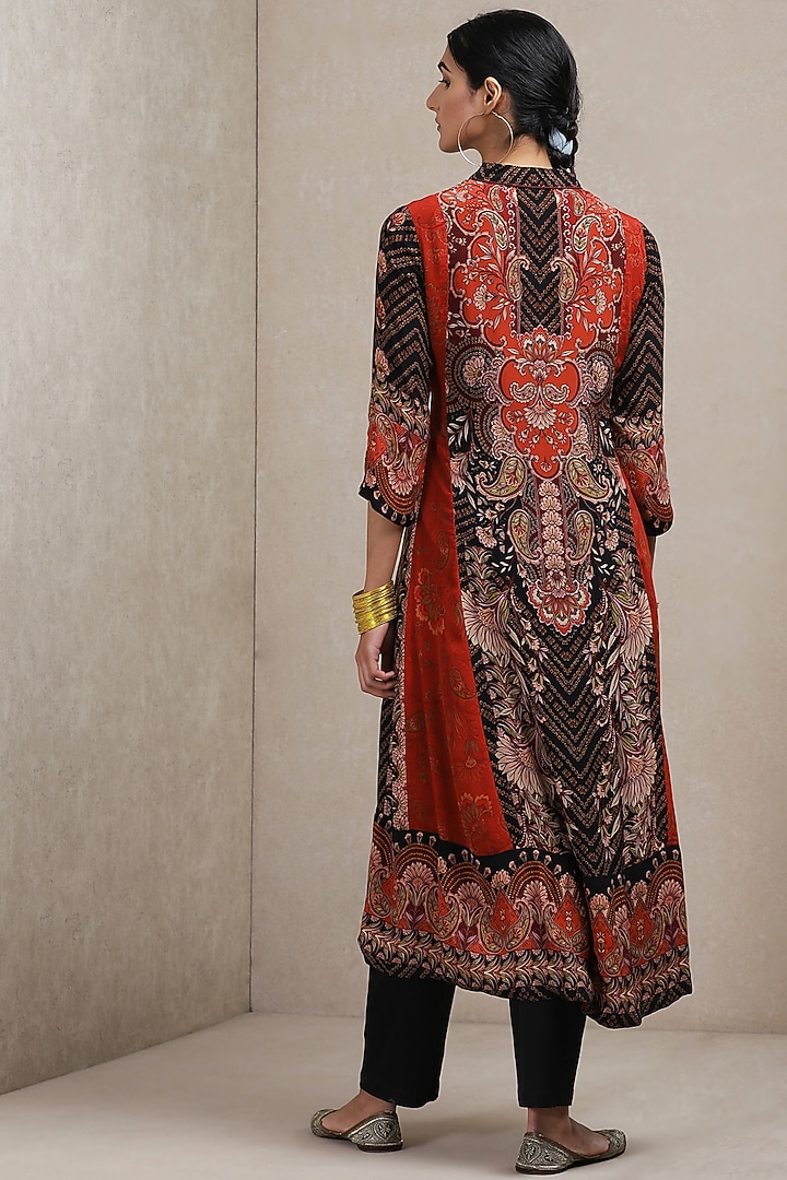 Black & Red Floral Printed Kurta Set by Ritu Kumar at Pernia's Pop Up Shop