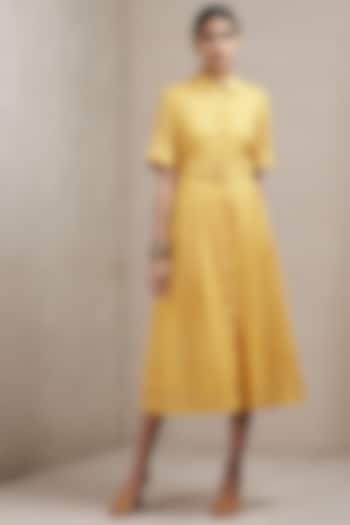 Yellow Floral Printed Dress by Ritu Kumar