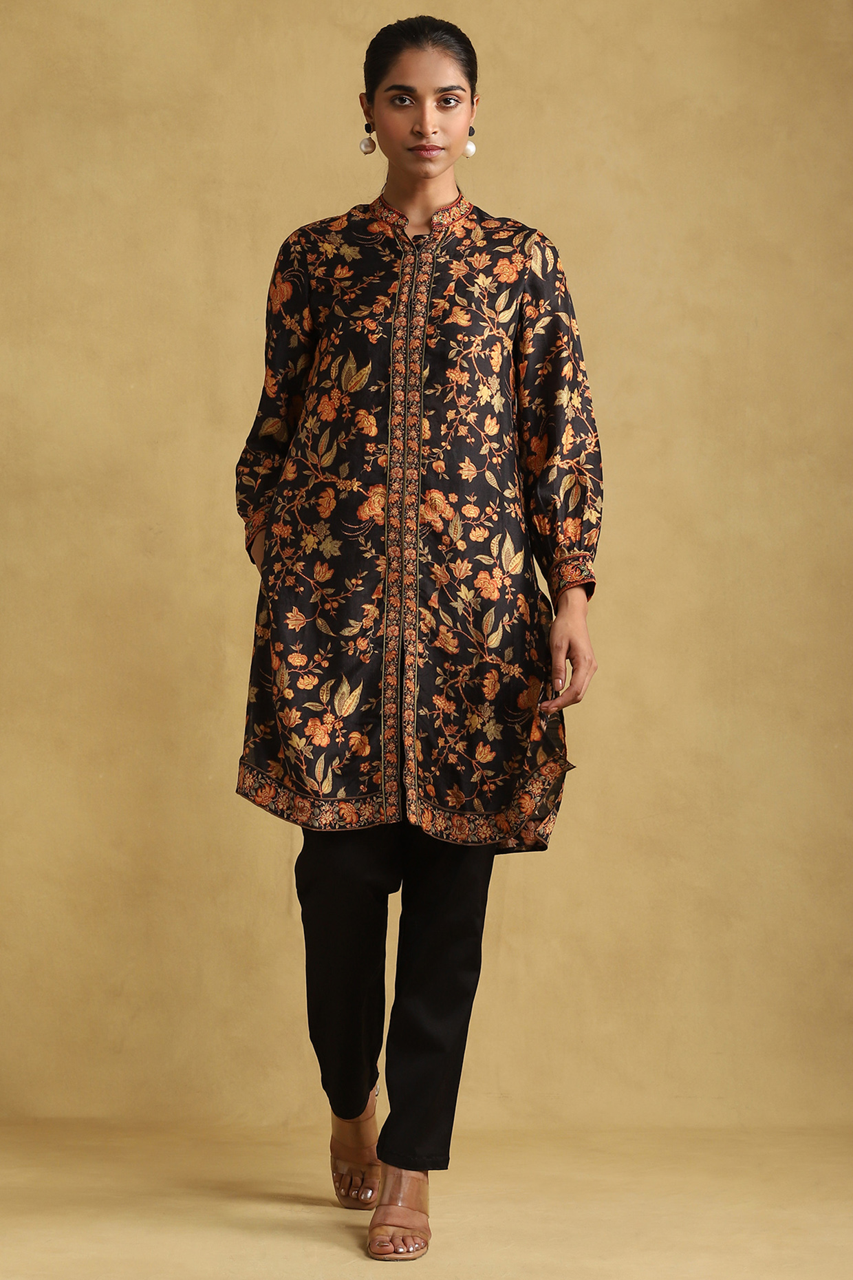 Black & Multi-Colored Silk Hand Embroidered Kurta Set by Ritu Kumar at Pernia's Pop Up Shop