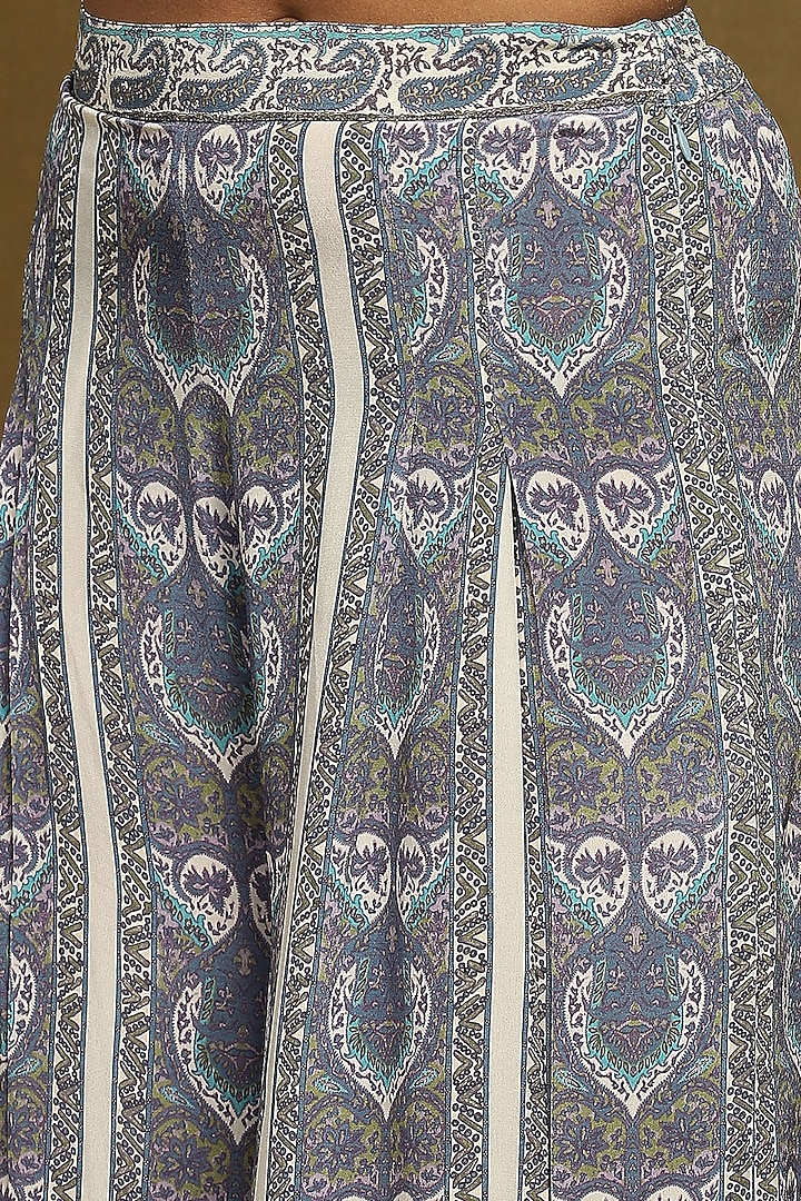 Off-White & Blue Silk Printed Kurta Set by Ritu Kumar at Pernia's Pop Up Shop