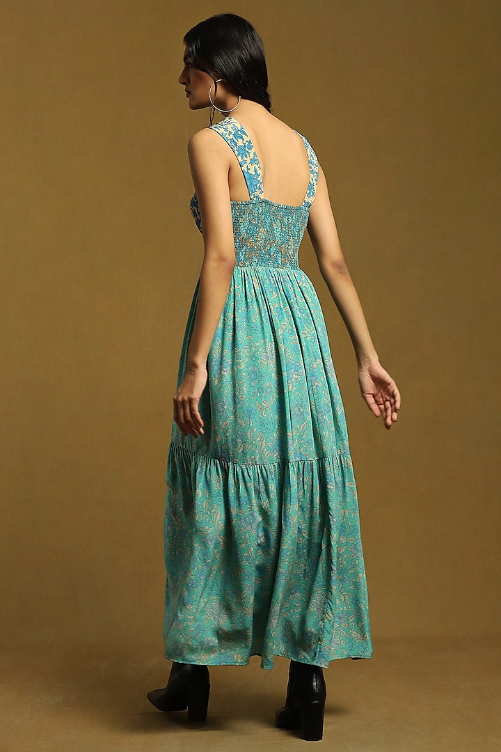 Aqua Viscose Printed Summer Dress by Ritu Kumar at Pernia's Pop Up Shop
