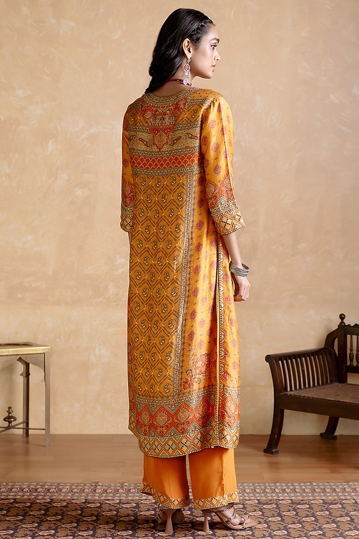 Yellow & Multi-Colored Murshidabad Silk Floral Printed Kurta Set by Ritu Kumar at Pernia's Pop Up Shop