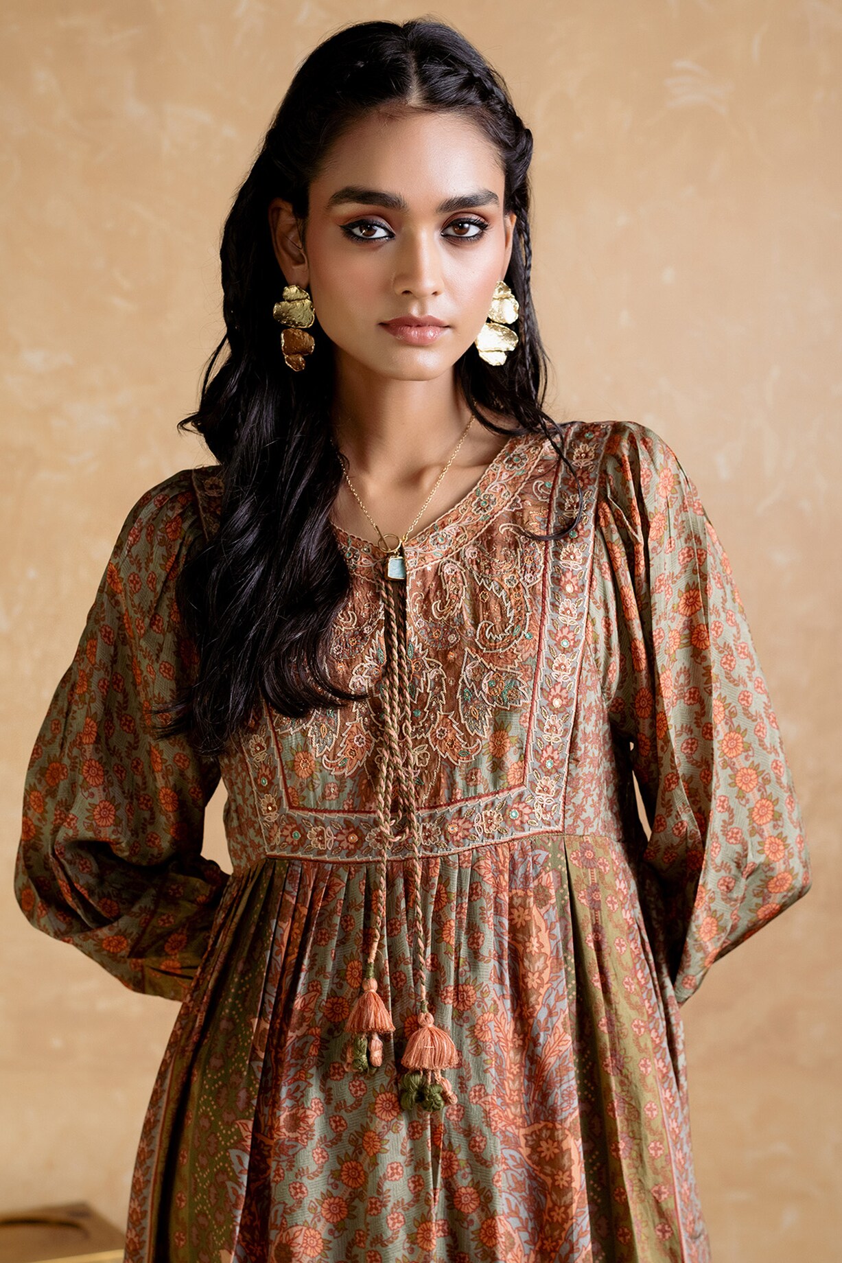 slim fit dress slacks Ritu Kumar green Full Length Gown  Kuro Clothing India