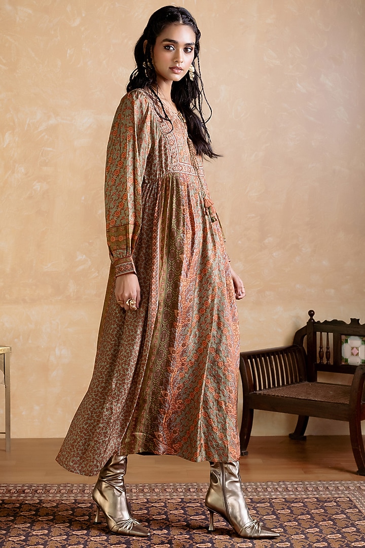 Green Viscose Tabby Floral Printed Vacation Dress by Ritu Kumar at Pernia's Pop Up Shop