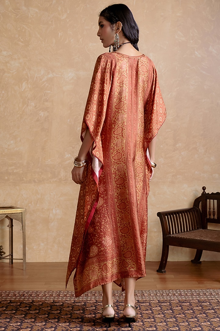 Brick & Pineapple Yellow Silk Printed Kaftan by Ritu Kumar at Pernia's Pop Up Shop